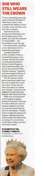 Queen Elizabeth II ELIZABETH AT 90: A FAMILY TRIBUTE The Daily Telegraph 