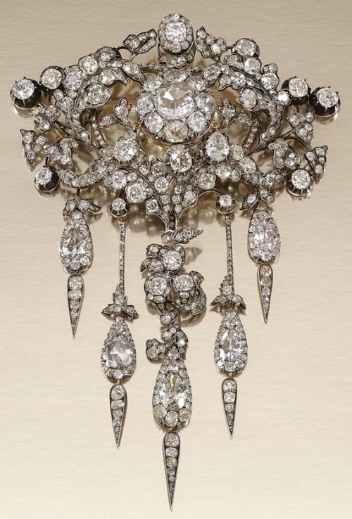 aperfumedpearl:ANTIQUE DIAMOND DEVANT DE CORSAGE, 1860s