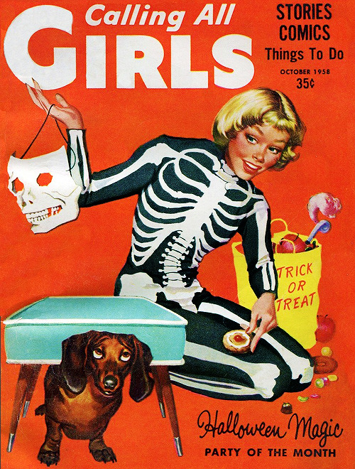 gravesandghouls:31 Days of Halloween pin-ups 12/31  Calling All Girls Magazine, October 1958