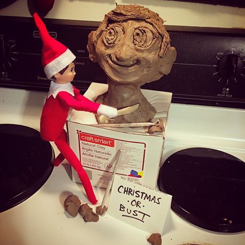 Elf on the Shelf Art Sculpting Christmas or Bust :) Our elf likes to go crazy with art sometimes. We have a lot of materials lying around.