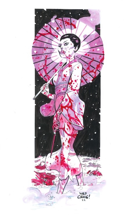 Fantastic Meiko Kaji (梶芽衣子) as Lady Snowblood (修羅雪姫) commission by Wes Craig (@wescraigcomics)!http: