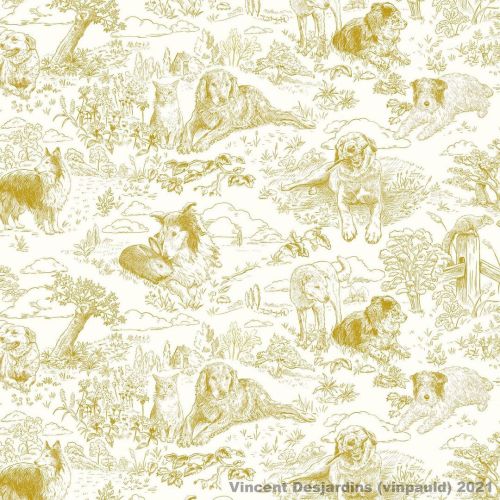 My Country Dogs Toile is now available in Mustard Yellow on Off-white in my Spoonflower shop. #dogto