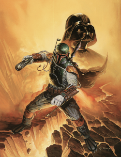 starwarsvillains:  Star Wars: Boba Fett: Enemy of the Empire trade paperback cover, 1999 by Ken Kelly Taken from Star Wars Art: Comics