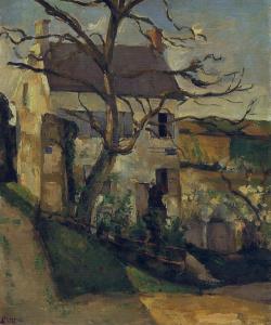 im-so-lonely-but-thats-ok:Paul Cezanne, House and Tree, the Hermitage, Pontoise, 1873-74