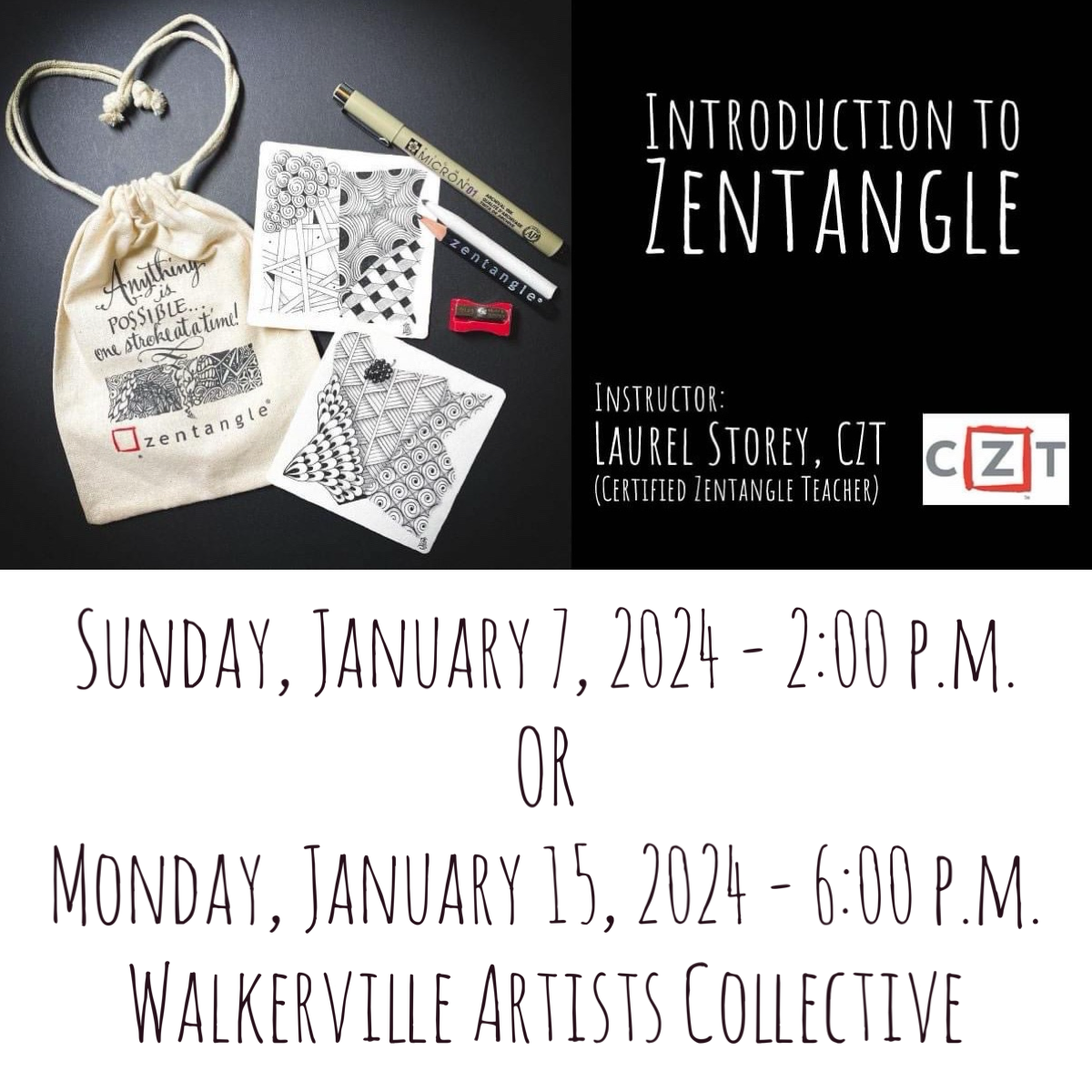 Zentangle® Class - Introduction to Black Tiles - Laurel Storey, CZT