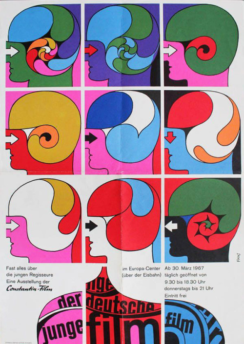 Finos, illustration for exhibition poster The Young German Film, 1967. Berlin. Constantin Film. Via 