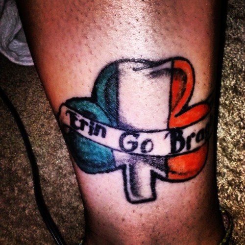 Second tattoo, on my right ankle #clover #banner #Irish #ErinGoBragh #Irelandforever #Irishflag #sec