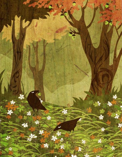 bob-i-forgot:littlealienproducts:Smug Crows Print by theGorgonist [image description: digital art of