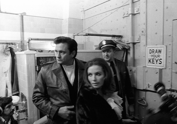 historicaltimes:  Johnny Cash and June Carter Cash “backstage” after their show