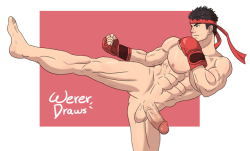wererdraws:  Ryu kicking his way in your dash.Oh god, he’s hot, I had to, he’s Little Mac’s fighting partner in Smash, I know it. If there will be a story mode these two will have to interact at some point. They have to.Well, hope you like it guys,