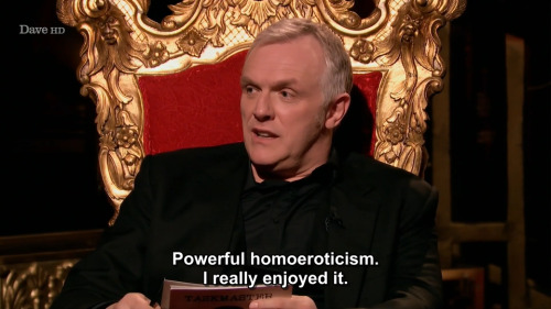 taskmastercaps:[ID: A screencap of Greg Davies on Taskmaster, saying, “Powerful homoeroticism. I rea