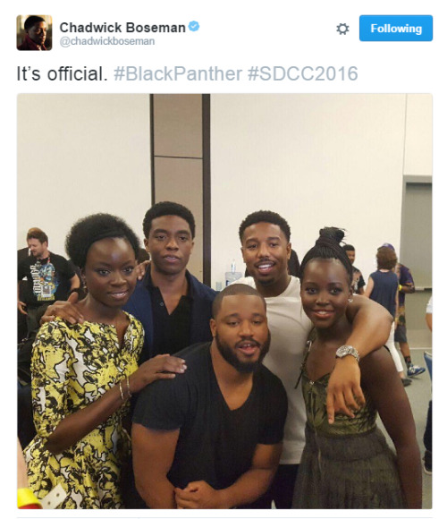 hellotailor:The Black Panther cast &amp; director at SDCC!From left to right: Danai Gurira (Okoye, t