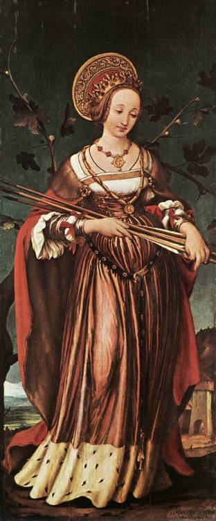 artist-holbein:St. Ursula, 1523, Hans Holbein the YoungerMedium: panel,tempera