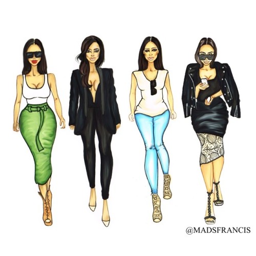 madsfrancis: All together @kimkardashian recent looks. #fashion #illustration #style #chic #mode