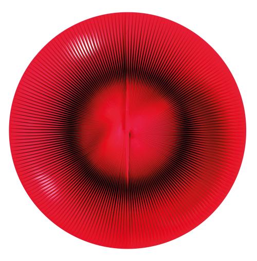 jareckiworld:  Alberto Biasi  —  Circular Dynamics  (PVC strips on painted wooden board, 1961-1968)