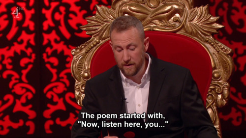 taskmastercaps: [ID: Four screencaps from Taskmaster. Alex Horne says to Lee Mack, “The poem started