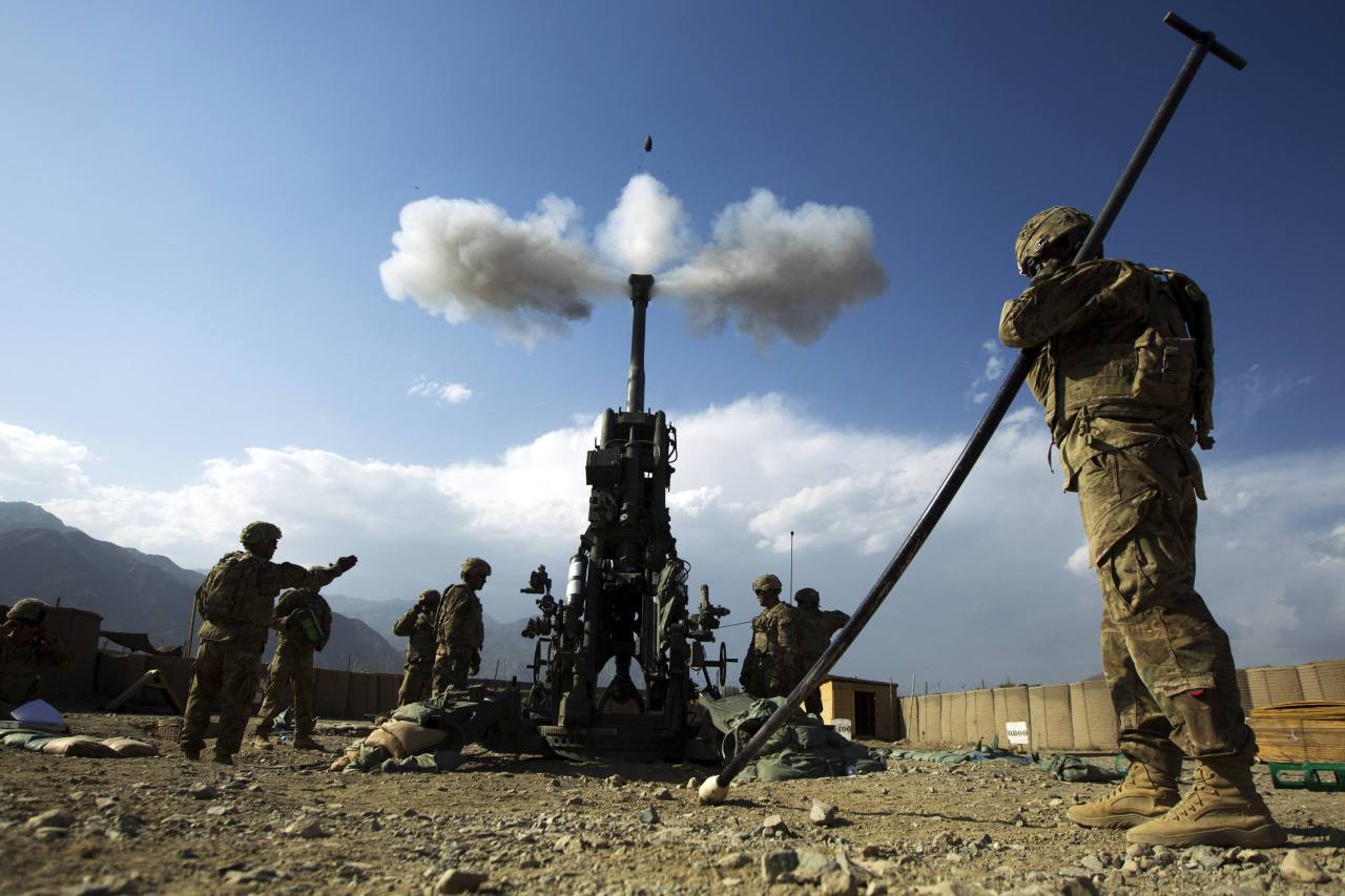 U.S. soldiers from Alpha Battery of the 2nd Platoon, 2-77 Field Artillery fire a 155mm Howitzer towards insurgent positions at FOB Joyce in Afghanistan’s Kunar Province, June 2012.
REUTERS/Lucas Jackson
3500x2333