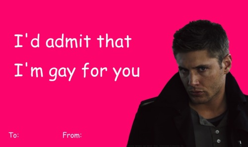 gollurn:  i can’t stop making valentine’s day cards, so here’s some dean winchester for y’all 