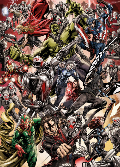 Avengers versus Ultron! (colored)This artwork was commissioned by Disney/Marvel Asia for a 3x3 tradi
