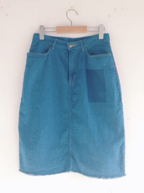zazi 16ss “新しい気持ち”sashiko denim skirt “backside”/blue