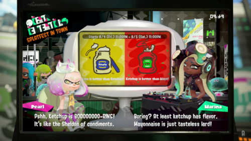 xkuraikibax: Pearl and Marina’s first official Splatfest dialogue Mayo vs Ketchup! what even is splatoon2? lol