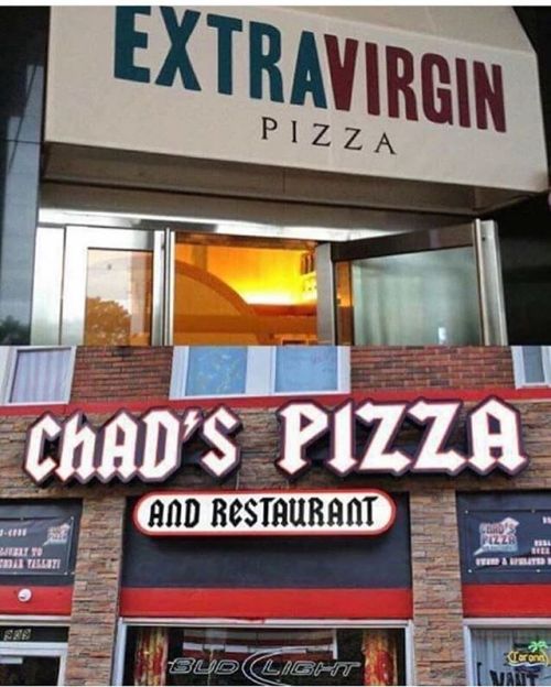 deadddeviant:  buublack:The difference between the incel (pictured top) and chad (bottom) is just a few millimeters of dough. What confuses me is the “Chad’s Pizza And Restaurant“ like it says “Pizza”, what more do you need to say? Were you