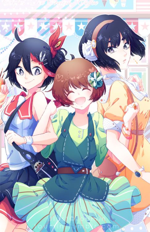 toumin:  Kill la Kill print!! I wanted to draw my fav girls in cute clothes uqu<33 I’ll have this at AX at Artist Alley A44 with kai!! Please come visit OvO! 