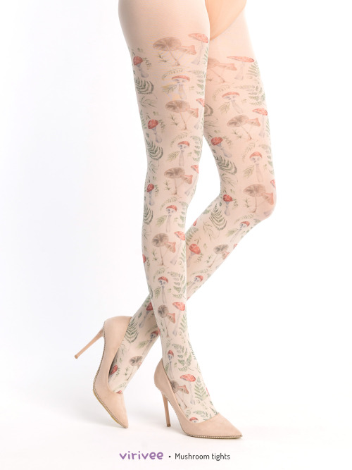  Small mushroom tightsMushroom print on ivory SEMI-OPAQUE tights.The material is super soft, fits 