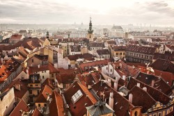 just-wanna-travel: Dawn over the rooftops of Prague Dec 2013 by tr1ckofthelight