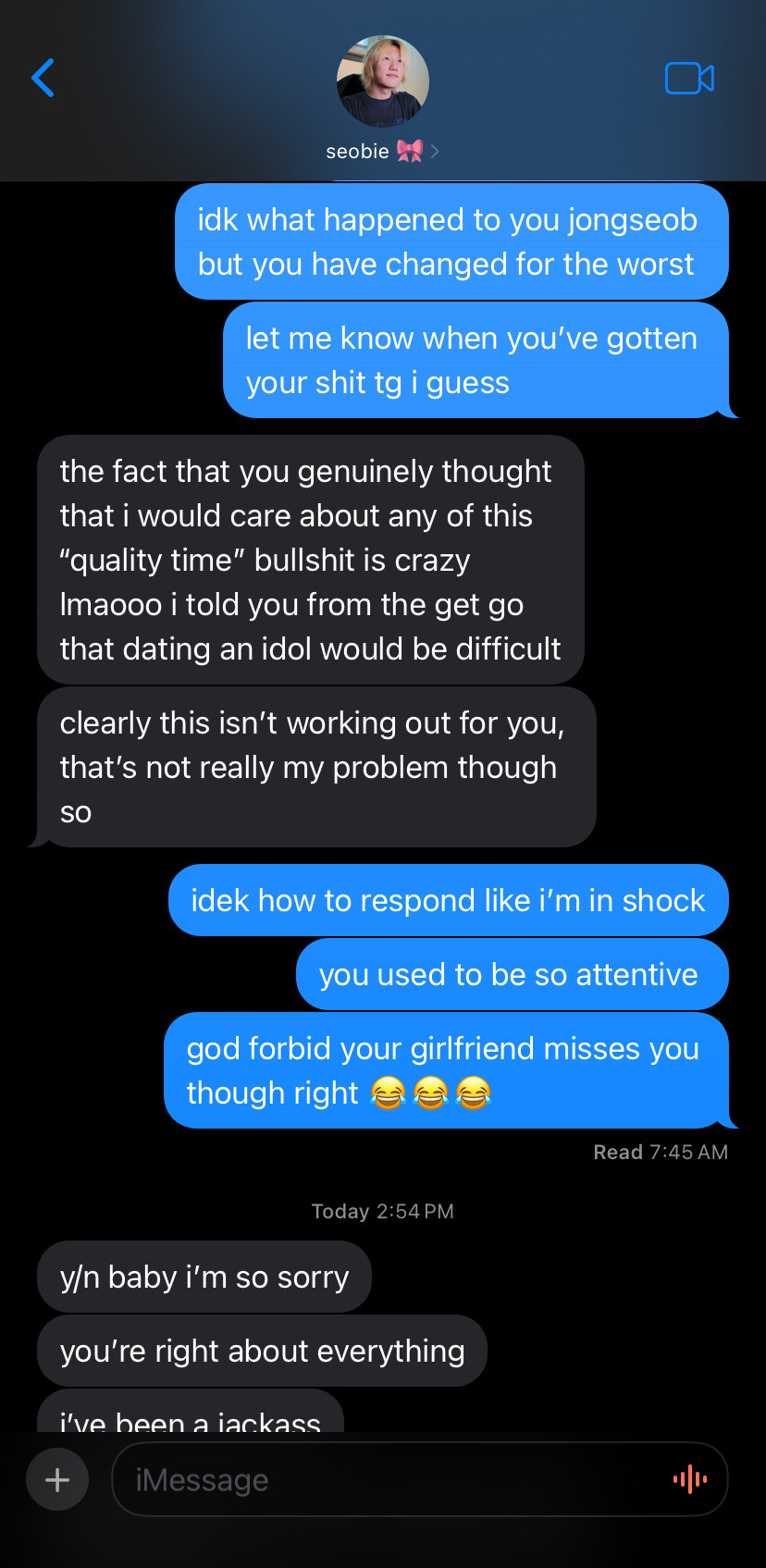 Back And Forth Texts With Unavailable Jongseob