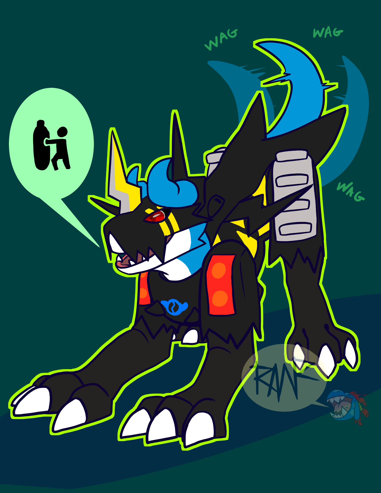 rusttyrannomon:  Well? Don’t just sit there, help them get stronger! 