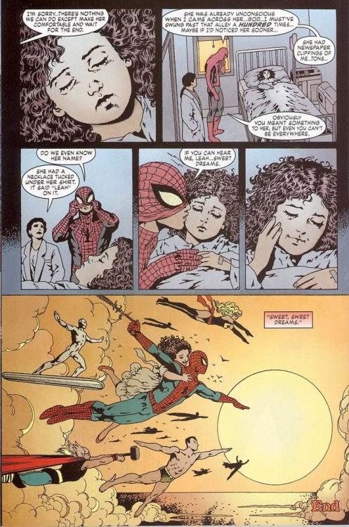 tonystaarks:spiderwardo:stevejones313:Leah===A touching Spider Man story written by Peter David, Art