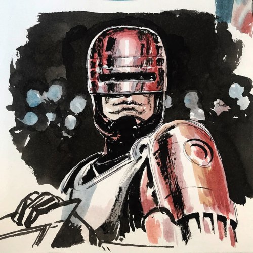 Robocop. Drawing metal with students. Ink and watercolor on paper. @artcenterent @artcenterent #artc