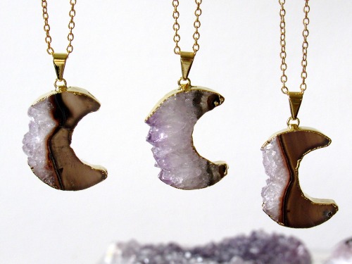 (On Sale!) Gold Lined Amethyst Crescent Moon Necklaces