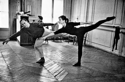 miss-vanilla:  David Seymour - Audrey Hepburn during ballet rehearsal for the film “Funny Face”, Paris, France 1956.