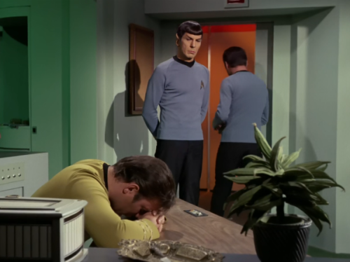 shylocks:there’s romantic music playing as spock mind melds with him. i wonder what this all m