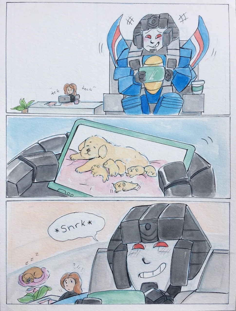 stuffedart:  A comic where Marissa and TC give up on work and watch dog videos…Story