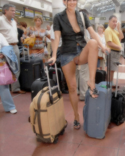 sussex:  carelessinpublic:  In a short skirt and showing her pussy in a busy airport  I’m sorry, I couldn’t resist, lol 