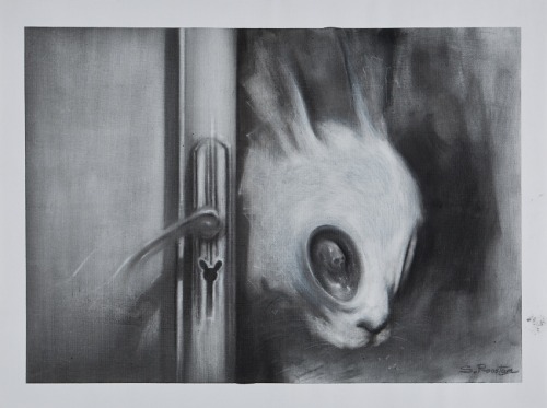 Rustam Sardalov (Chechen, b. Grozny, Chechnya) - White Rabbit, 2013   Drawings: Charcoal on Canvas