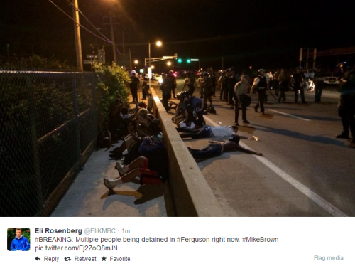 thebluelip-blondie:  So I know we’re all excited for Nicki’s video but this happening in Ferguson. The protests were peaceful and the police had taken down barricades and we’re off to the side protecting businesses and now outta nowhere people are
