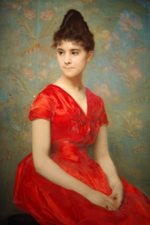 Émile Lévy: Portrait of a Girl in a Red Dress (1887)