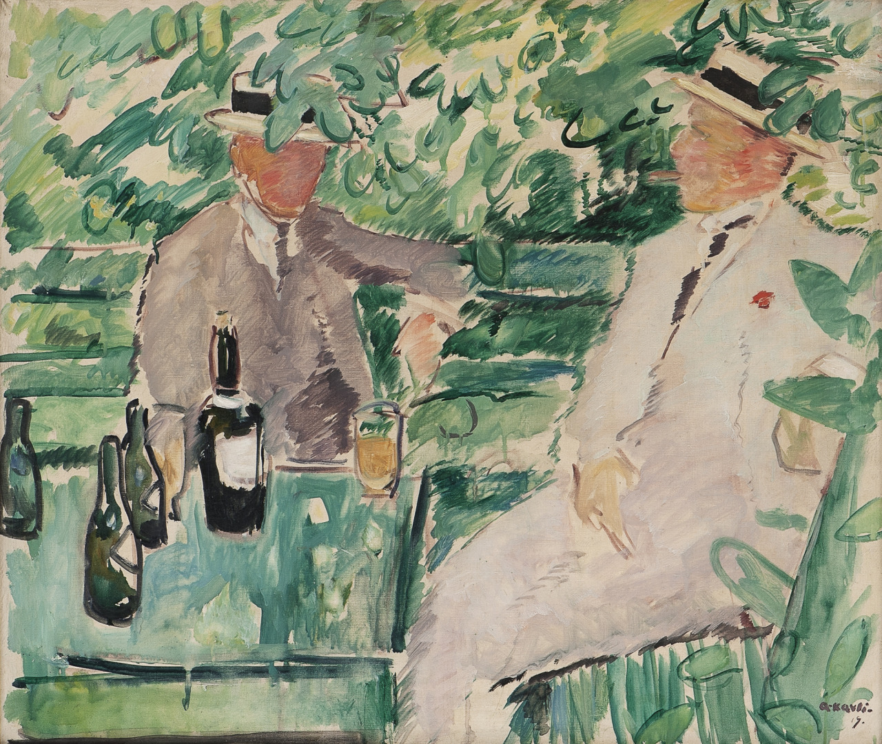 thunderstruck9:  Arne Kavli (Norwegian, 1878-1970), Two Men in a Garden, 1919. Oil