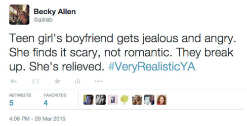 lielabell:beckytext:I had a bit of fun in the #VeryRealisticYA hashtag. Guess how many of these are 