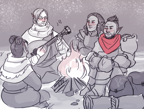 vanusgalerions:two dragonborn dorks and their favourite travelling companions :’)aeronir (tall blush
