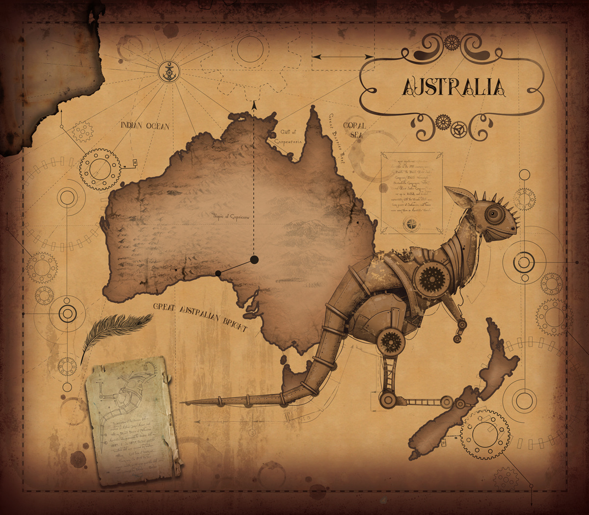 steampunktendencies:  Where in the world are you? Steampunk World Map by Diana Costin