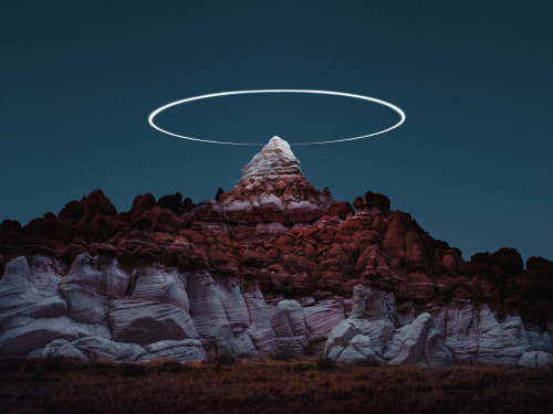 itscolossal:Long Exposure Photos Capture the Light Paths of Drones Above Mountainous Landscapes