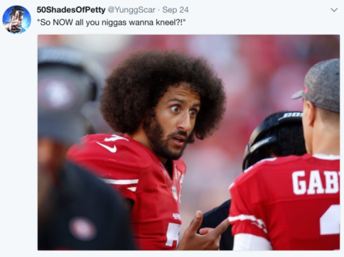 mygardenmyflaws: cartnsncreal: Kaep going down in history for this! We need a statue of this man asa
