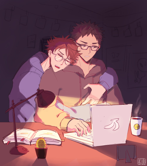 sagitou:  “Iwa chan come to bed already its 4AM” “Not now Oikawa my prof is gonna 