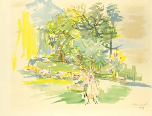 Landscape with Garden   -    Oskar Kokoschka , 1958Austrian, 1886-1980Watercolour on paper  , 48 x 6