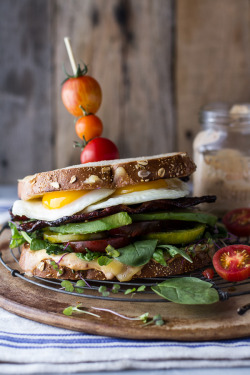 do-not-touch-my-food:Bourbon Caramelized Bacon BLT with Fried Eggs and Smoked Gouda.